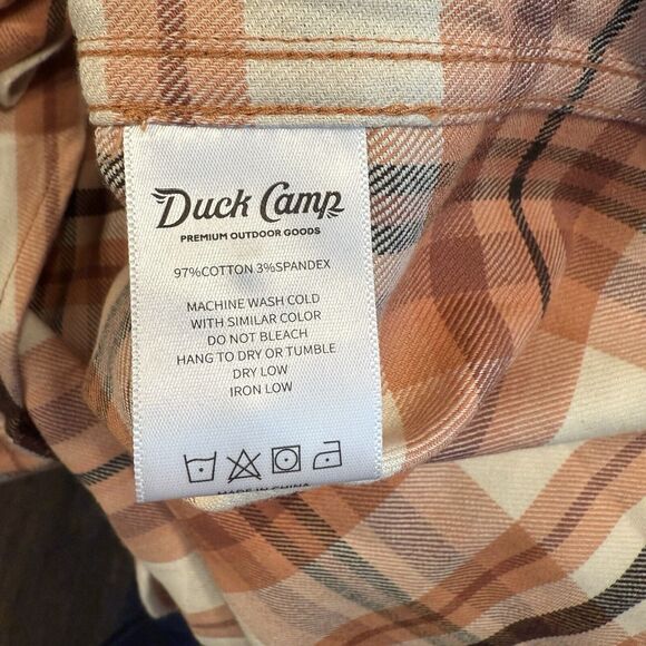 Duck Camp Flannel Shirt Mens 2XL Brown Plaid Button Up Hiking Camping Fishing - Picture 6 of 12